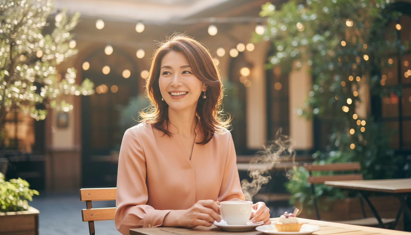 若見え. 抜け感と品格を両立した2026年最新の40代向け若見えスタイルのイメージ